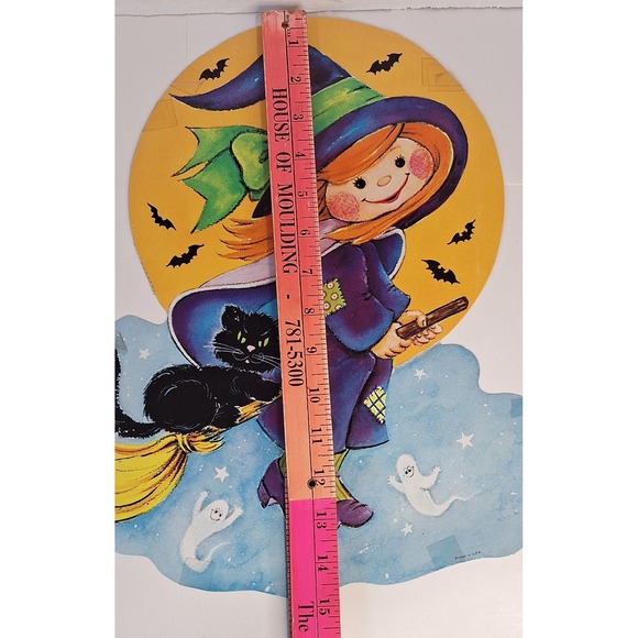 Vintage Halloween Cut Out Witch Broom Cat Bats Full Moon Ghosts USA - Picture 7 of 12